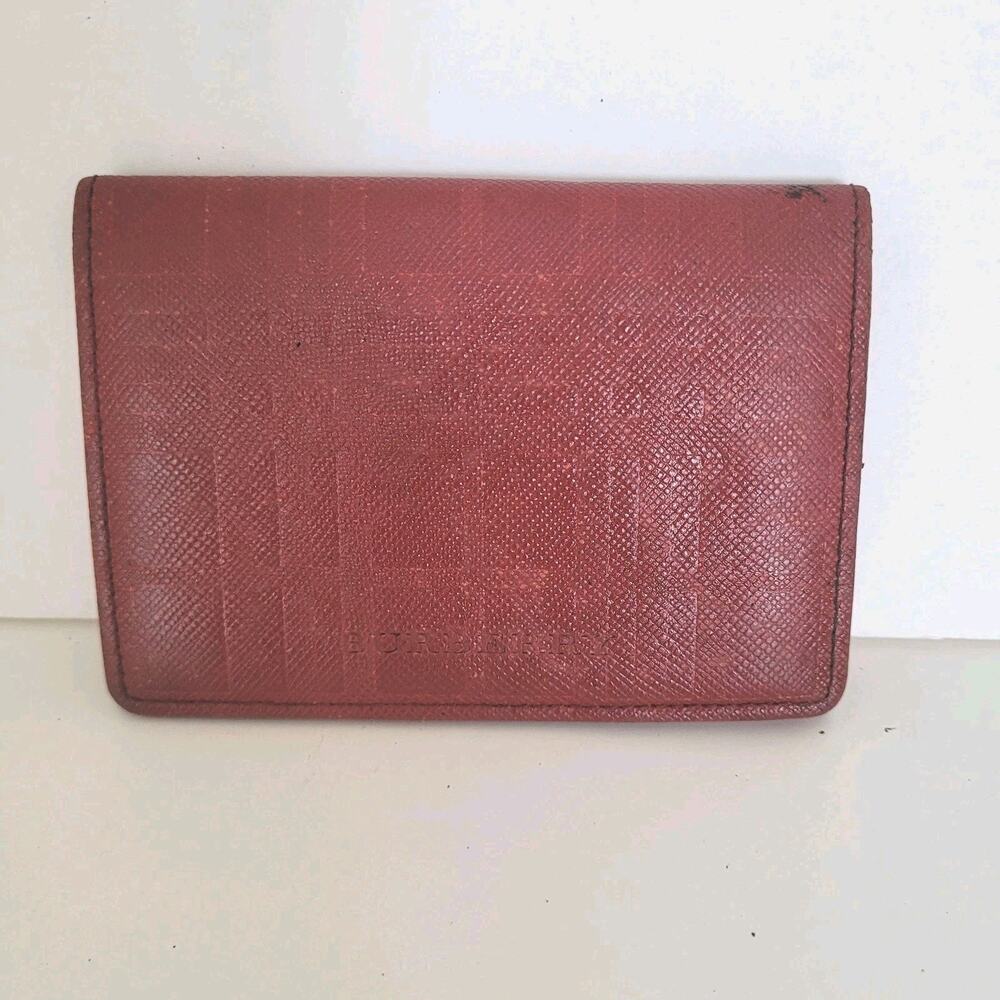 Burberry Red Small‎ Leather Bifold Card Wallet Red Logo Designer Compact Unisex